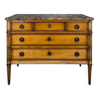 Louis XVI style chest of drawers in cherry wood with Pyrenean marble.