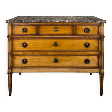Commode de style Louis XVI en merisier marbre des pyrénées