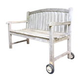 Vintage wooden garden bench with wheels