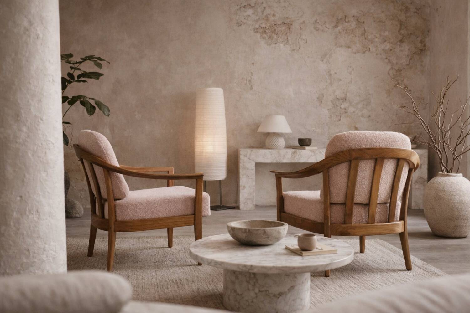 Vintage Mid-Century Modern Wood and Fabric Armchairs from W. Knoll, Set of 2