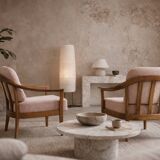 Vintage Mid-Century Modern Wood and Fabric Armchairs from W. Knoll, Set of 2