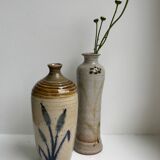 Bottle / soliflore in stoneware artisanal pottery signed "La Roquebrou" 70s