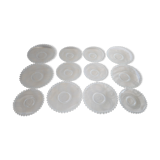 Vintage service of 12 pressed glass plates with bead decoration.