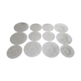 Vintage service of 12 pressed glass plates with bead decoration.