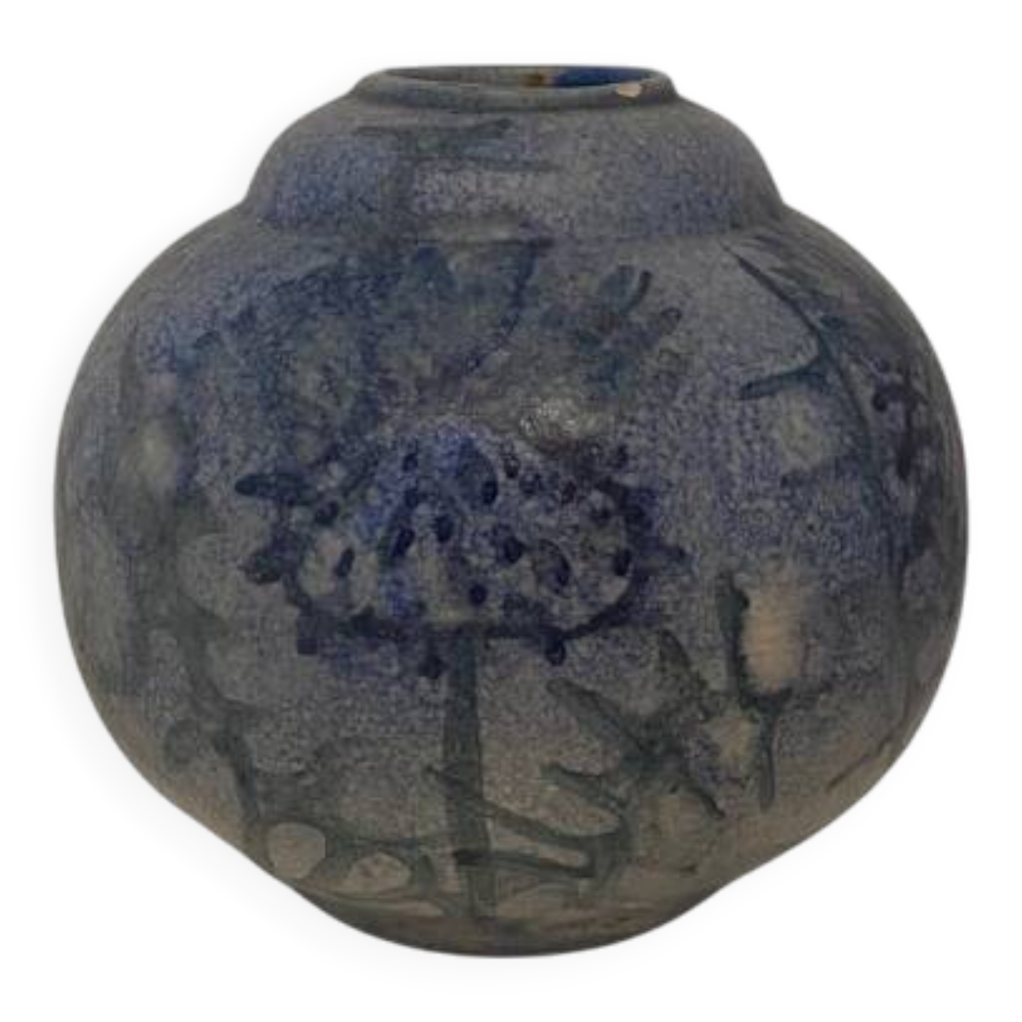 Vase en céramique émaillée bleu à décor de chardon