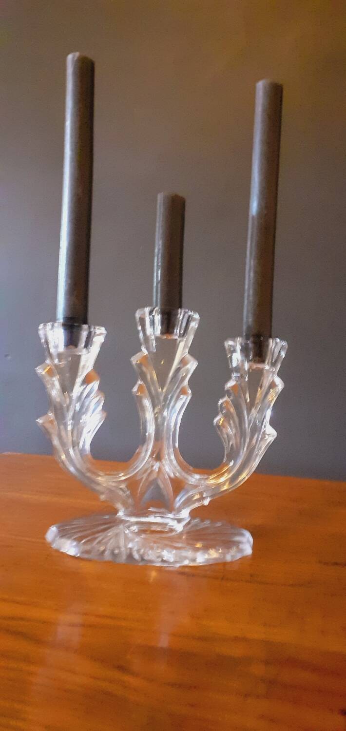 Vintage tripod candle holder from the 70s in molded glass