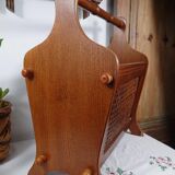 Antique wooden and cane magazine rack
