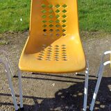 6 vintage iron and orange plastic garden chairs