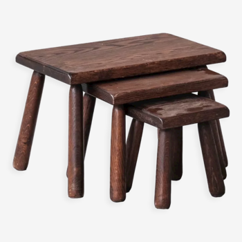 Set of three oak mid-century nesting tables