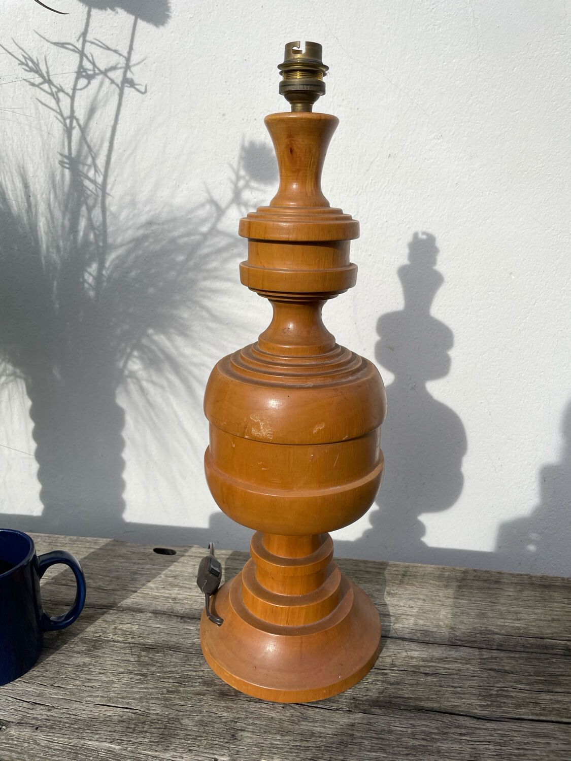 Large turned wooden lamp base