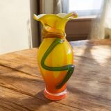 Murano style blown and pulled glass vase with raised flower