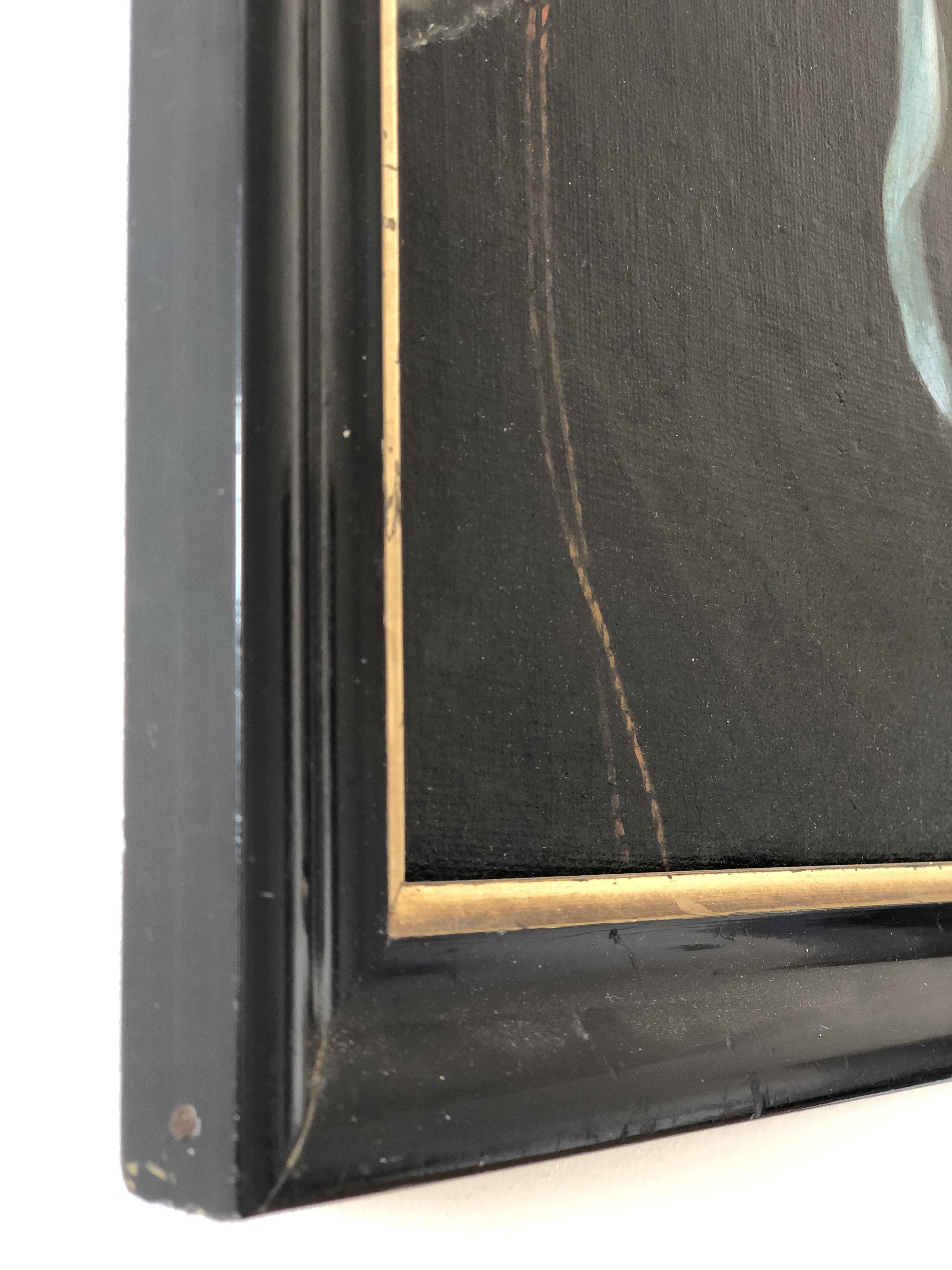 Peinture à l'huile antique vintage d'une dame néerlandaise, 19e siècle