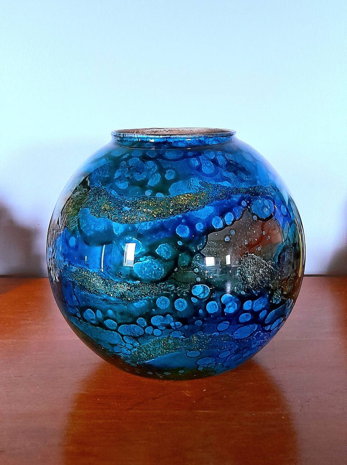 Lacquer vase on glass Jean Noël Bouillet 70s