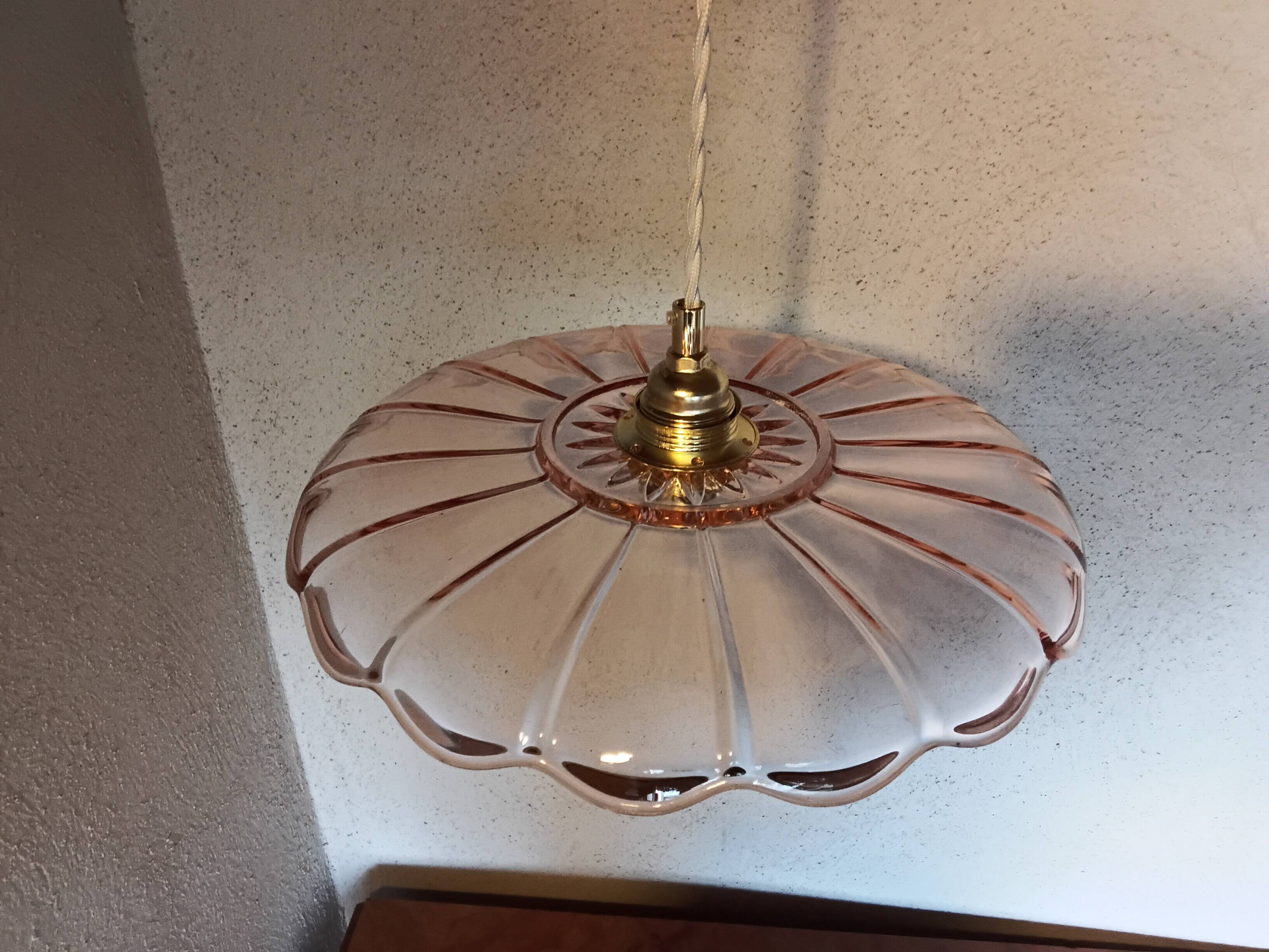 Vintage pink glass pendant light