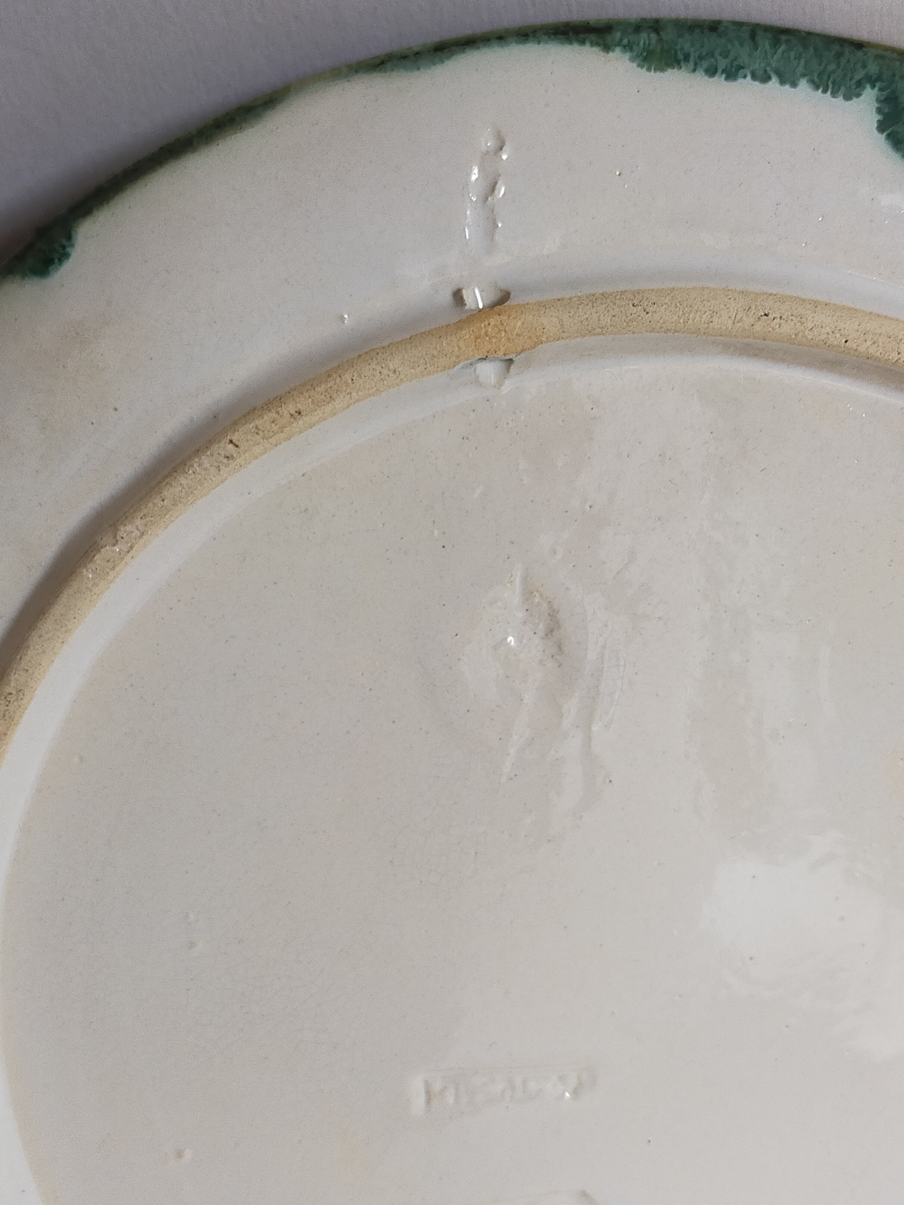 Plate in old barbotine with lobster