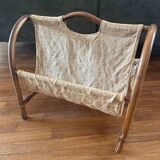Vintage bamboo and fabric magazine rack