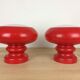 Pair of mushroom lamps red glass space age, 70s