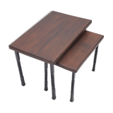 Pair of solid oak trundle tables