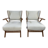Armchairs (the pair) wood and boucle fabric 1950s