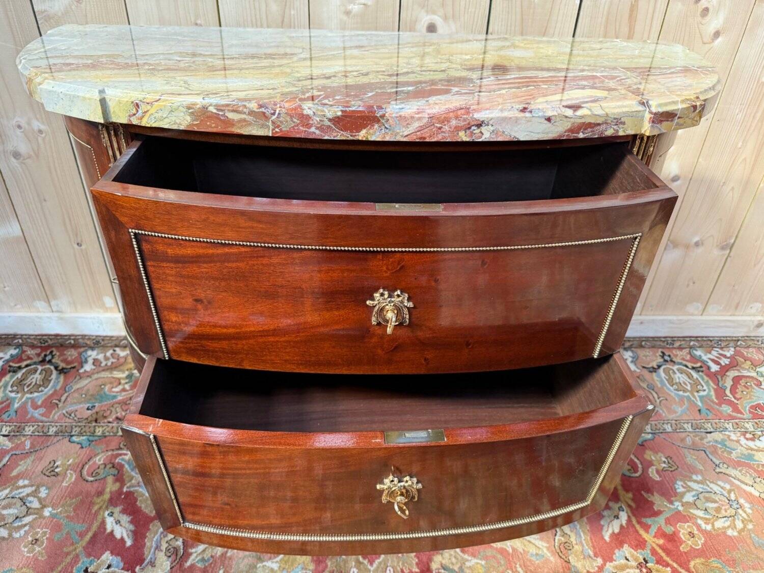 Louis XVI half-moon commode in mahogany and marble