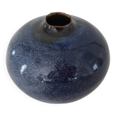 Blue ball vase in enamelled ceramic signed pictogram (Signature to be identified)