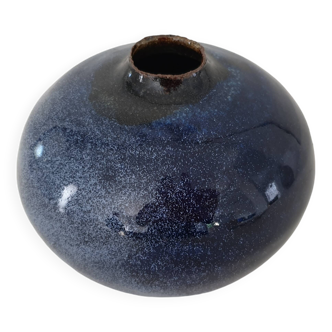 Blue ball vase in enamelled ceramic signed pictogram (Signature to be identified)