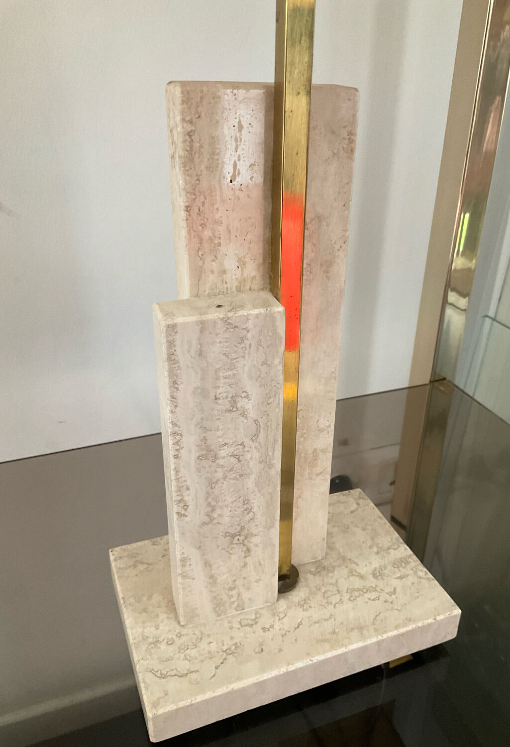 Travertine and brass lamp from the 70s