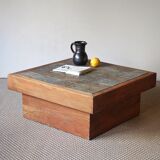 Table basse chêne et ardoise