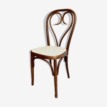 Chaise bistrot cœur en hêtre cintré et cannage