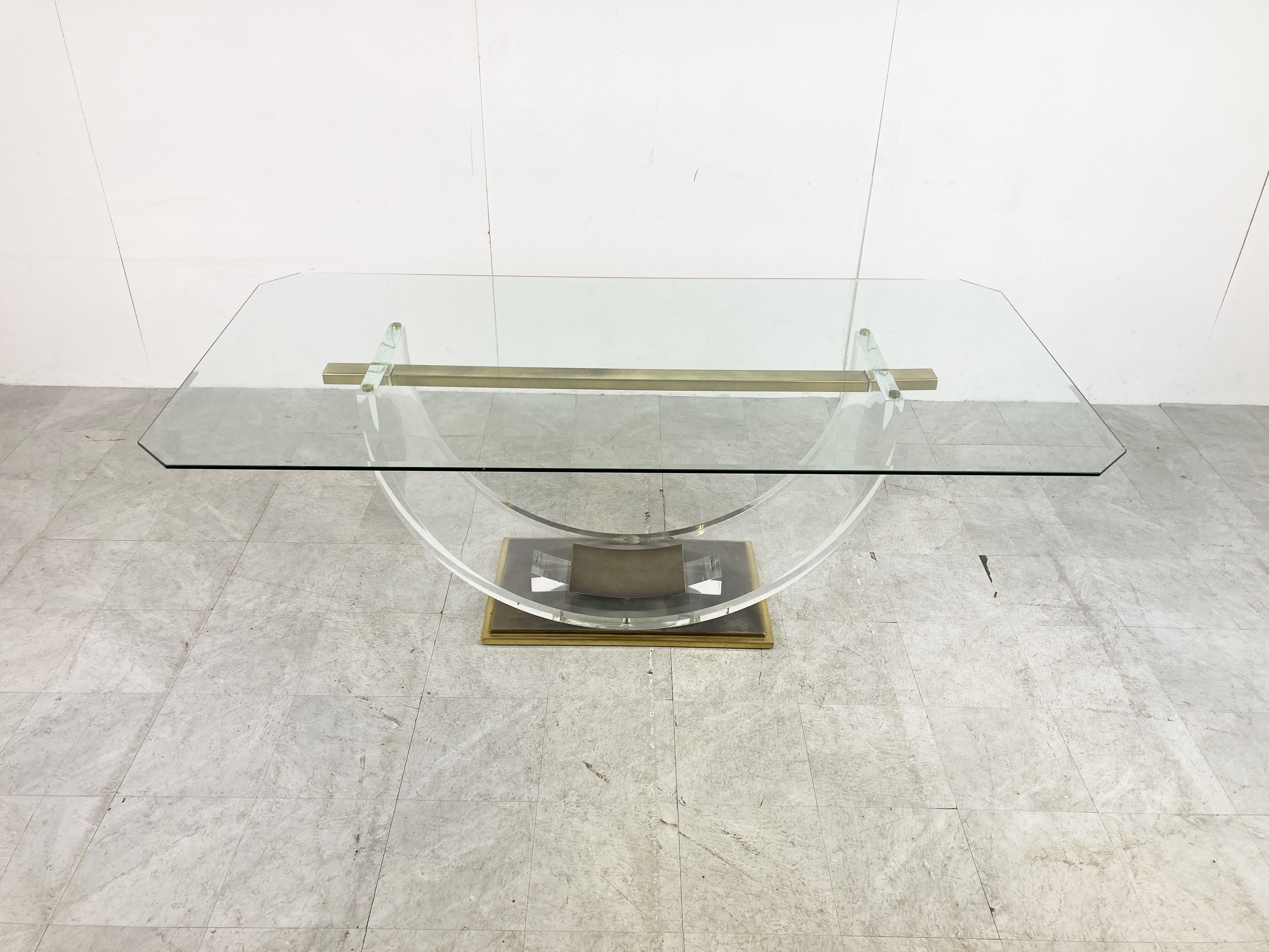 Vintage lucite and brass dining table, 1970s