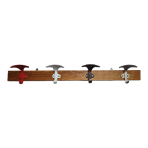 Portemanteau en laiton et bois 4 patères doubles colorées vintage, 76 cm