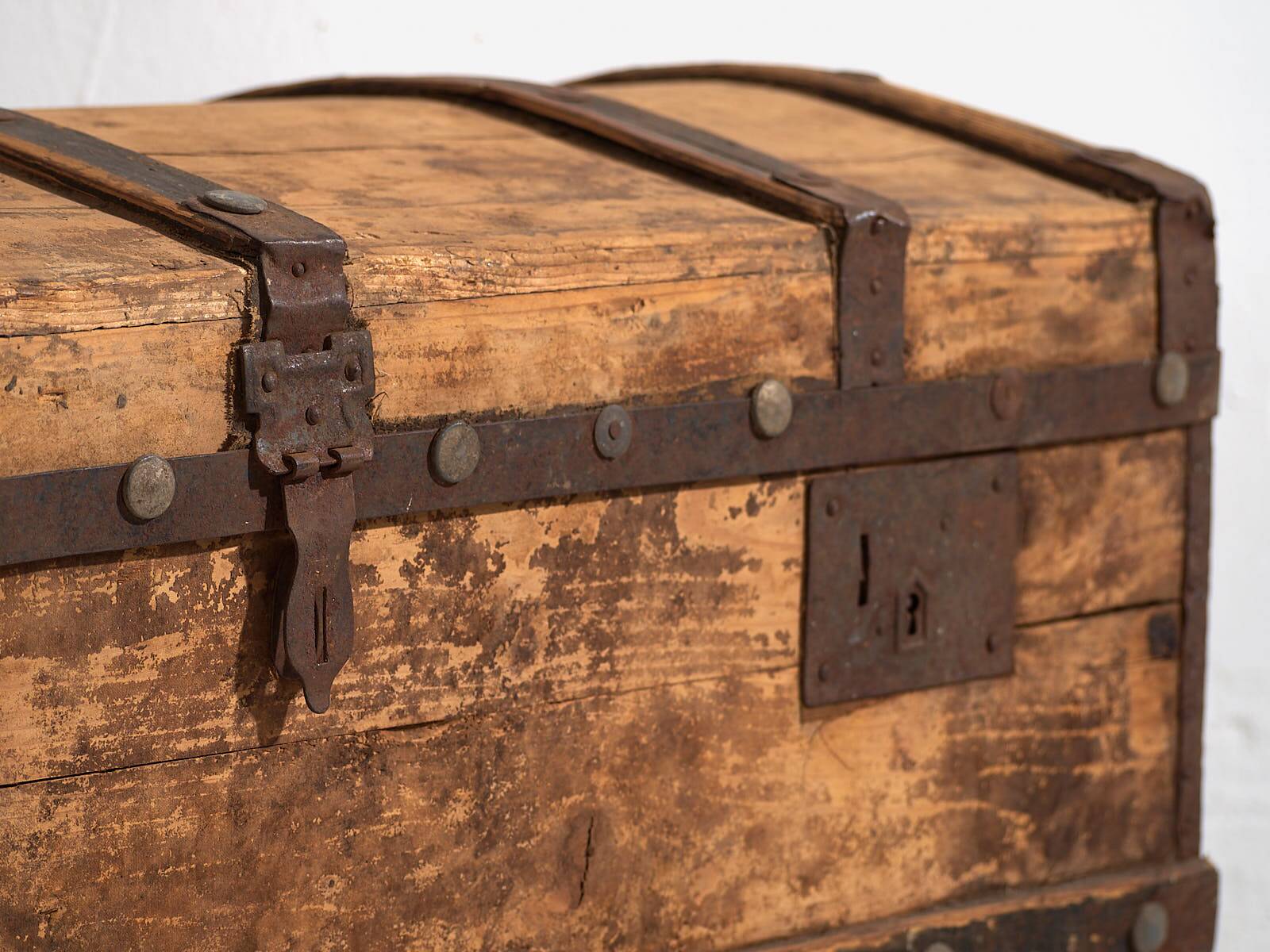 Large antique washed wooden trunk (c.1900) #66