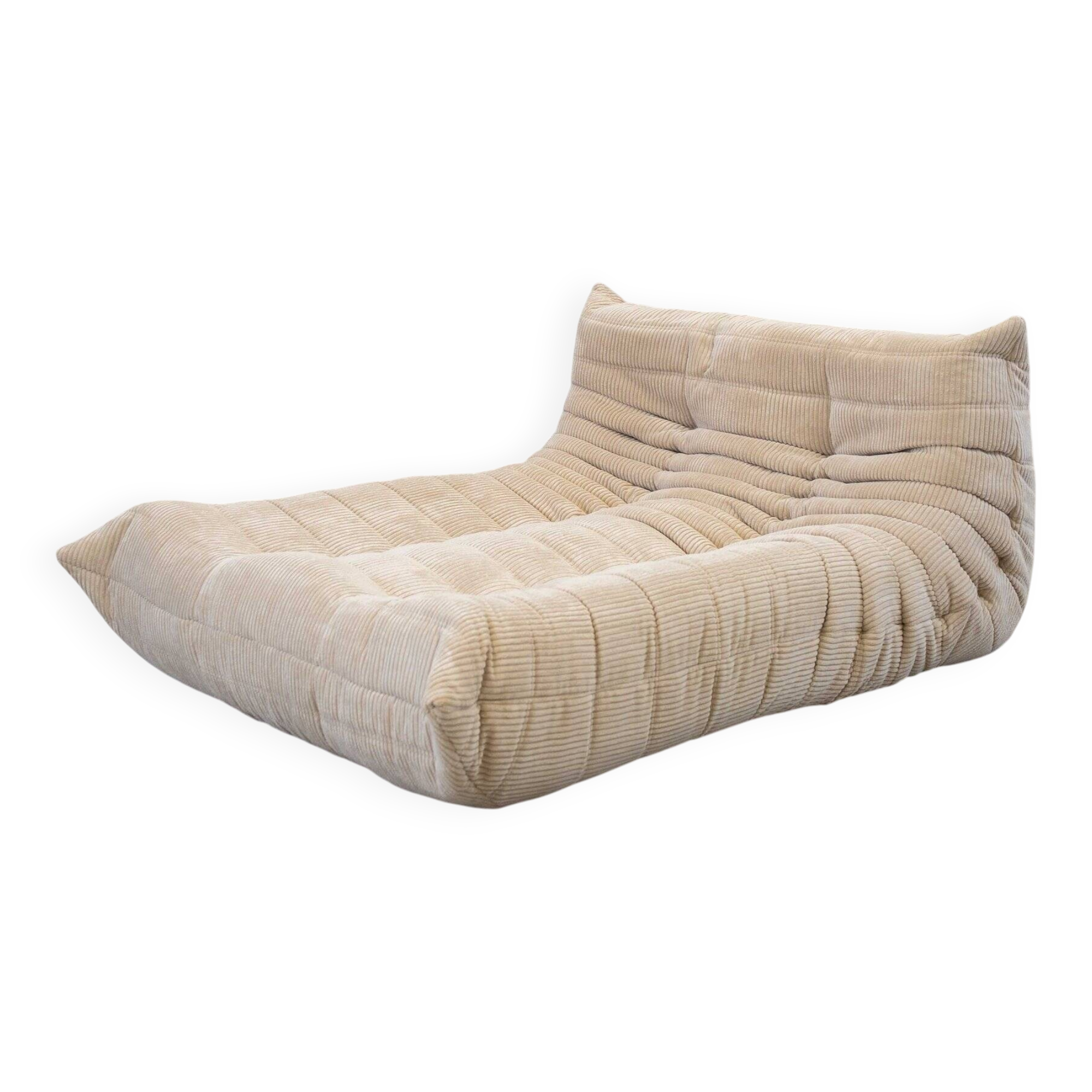 Togo chaise lounge in white corduroy fabric attributed to Michel Ducaroy for Ligne Roset, 1974