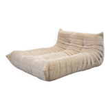 Togo chaise lounge in white corduroy fabric attributed to Michel Ducaroy for Ligne Roset, 1974