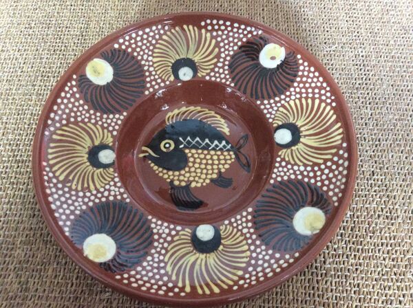 Plat en terre cuite vernissée poisson