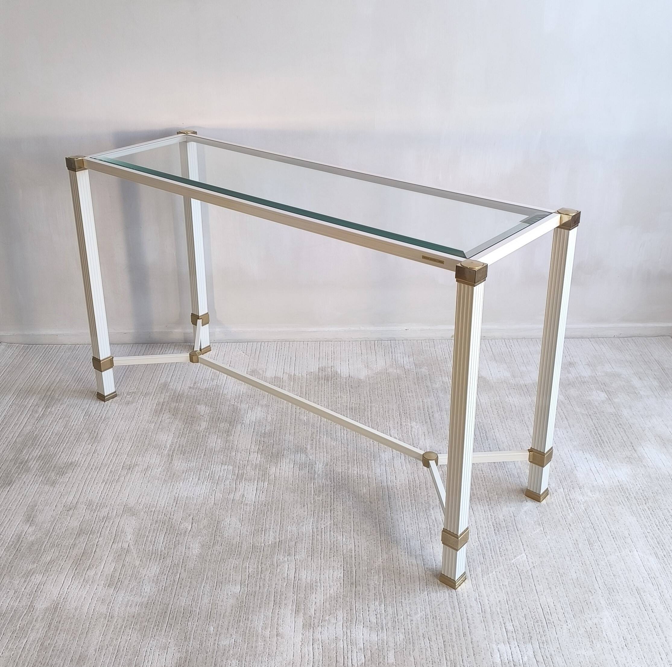 Iconic white console with designer spacer, signed Pierre Vandel Paris