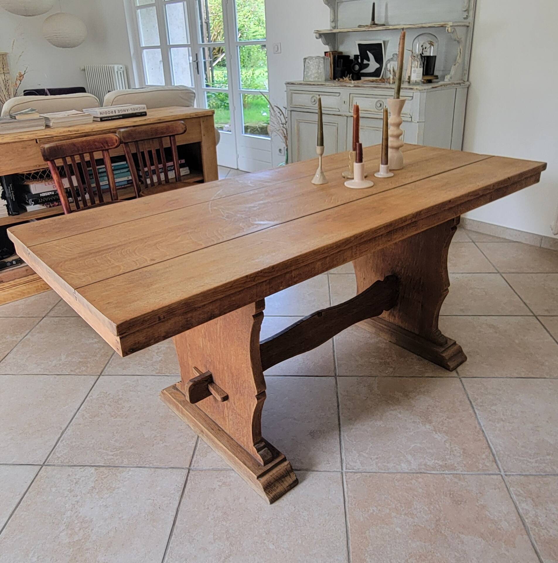 Monastery dining table, farmhouse, solid oak, antique vintage.