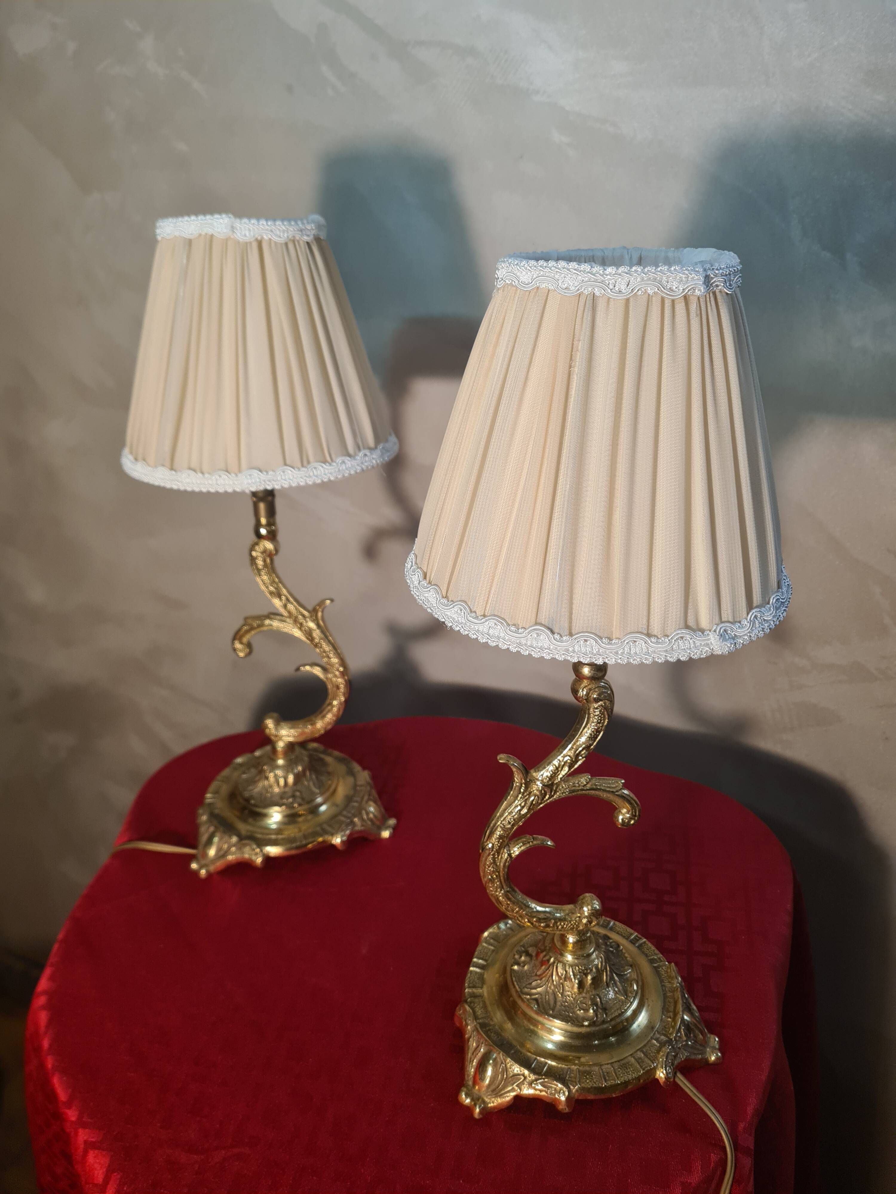 pair of chiselled bronze lamps, bedside, bedroom, new lampshade 38x15, electric ok