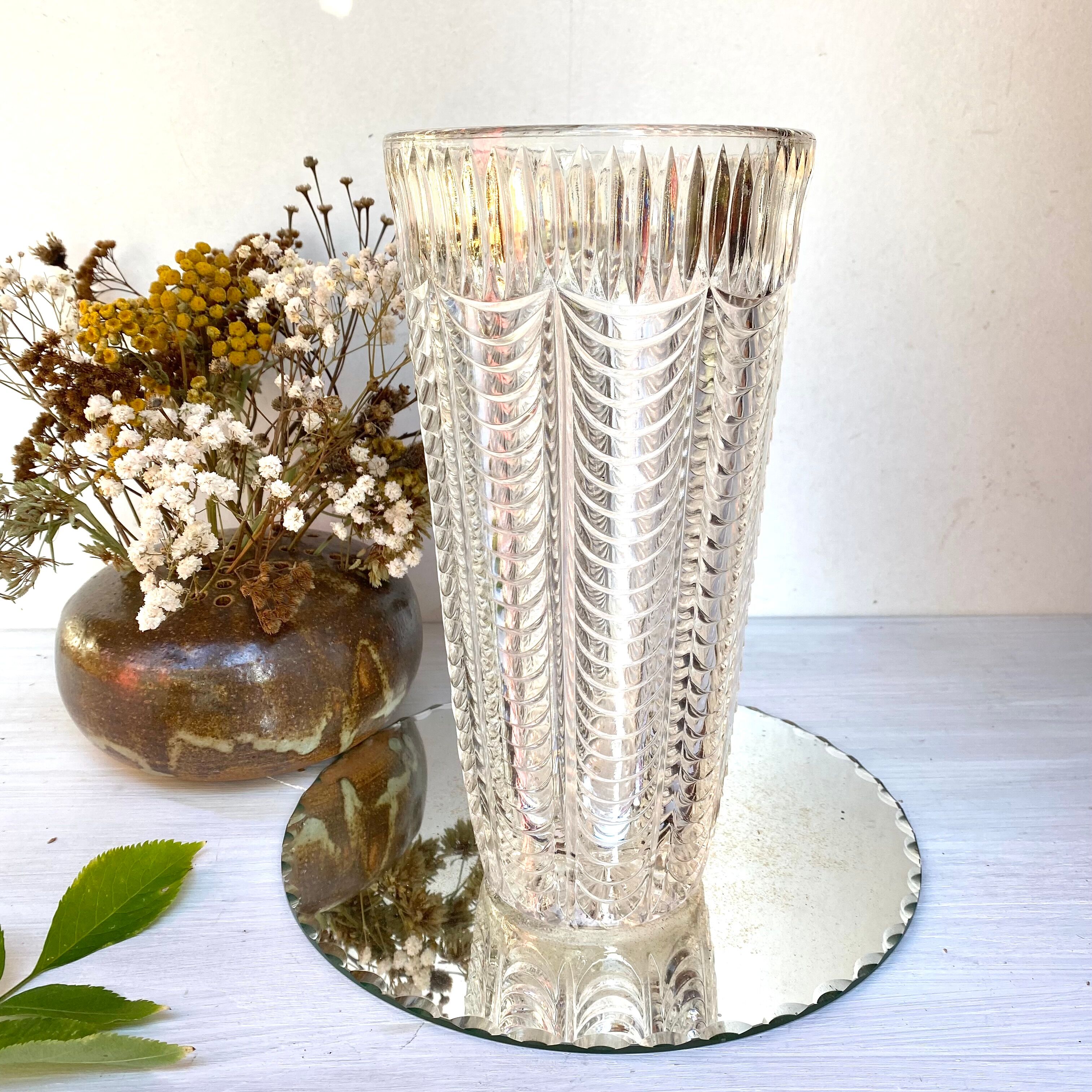 Vintage chiseled glass vase