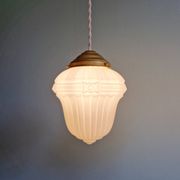 Pair of Art Deco pendant lights in pressed white opaline glass, 1920-30