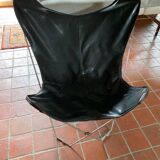 Fauteuil papillon en cuir véritable noir