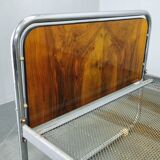 Bauhaus Tubular Steel Bed with Walnut Panels, Czechoslovakia, 1930s