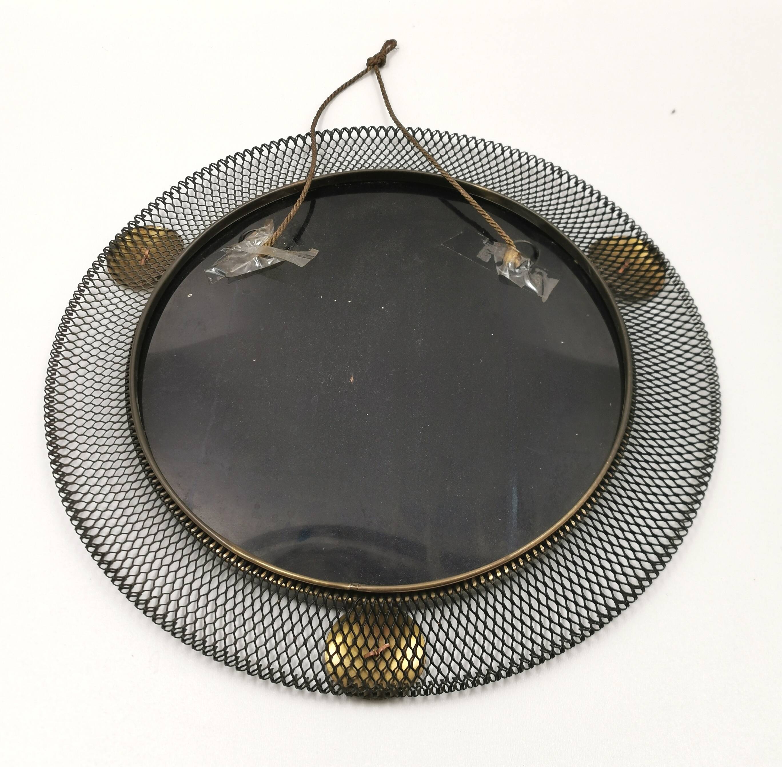 Vintage metal and brass openwork mirror Vereinigte Werkstätten Munich 1950