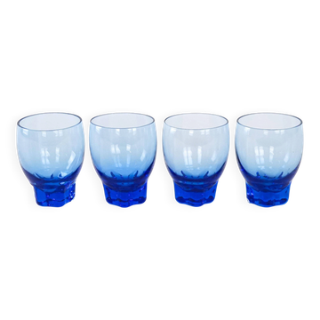 4 verres danois en verre bleu cobalt, années 1970