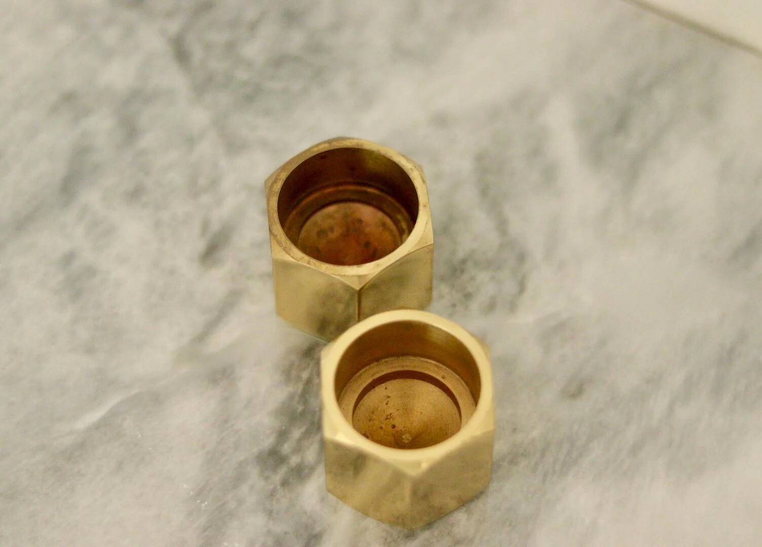 Pair of Swedish brass candlesticks from the mid-century by Inga Bjornsson Fakt