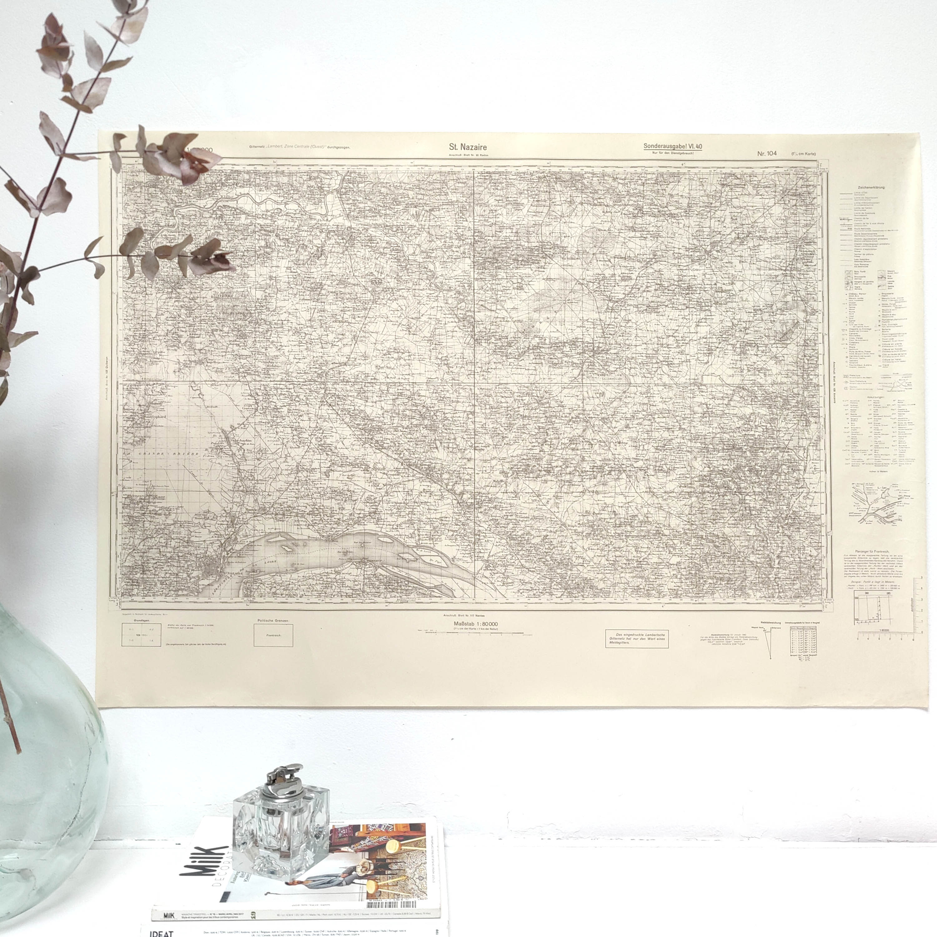 Old map of St Nazaire, Loire estuary, 1940