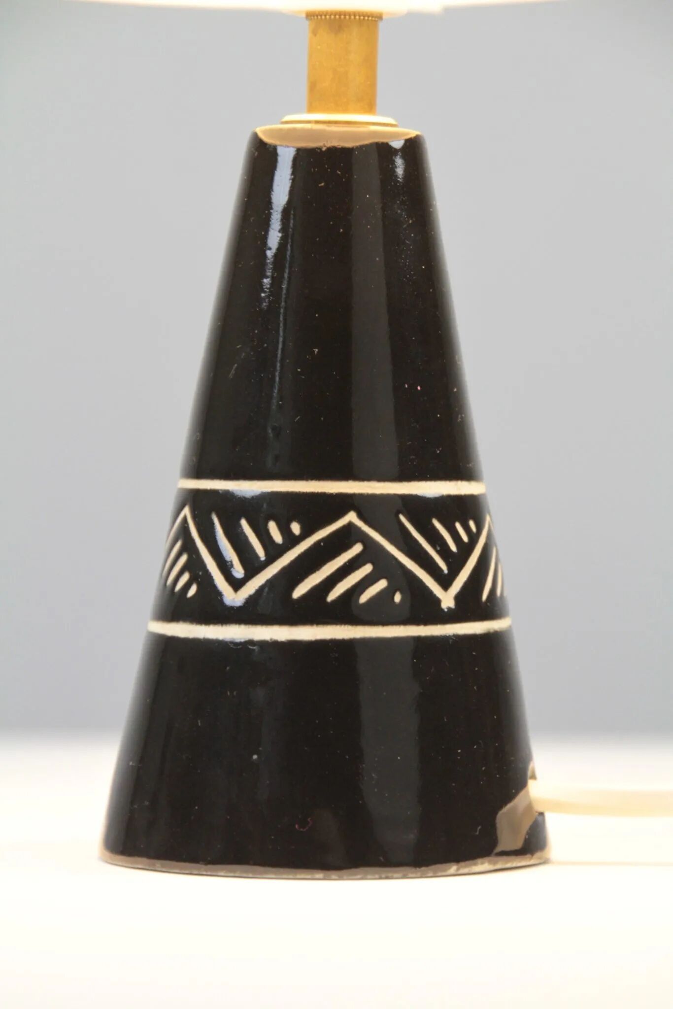 Black ceramic table lamp with sgraffito detail, Scandinavia, 1960s/1970s