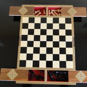 Vintage syrian chess board box wooden mosaic inlaid marquetry