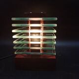Desny Demeter glass and wood lamp, modernist art deco reissue