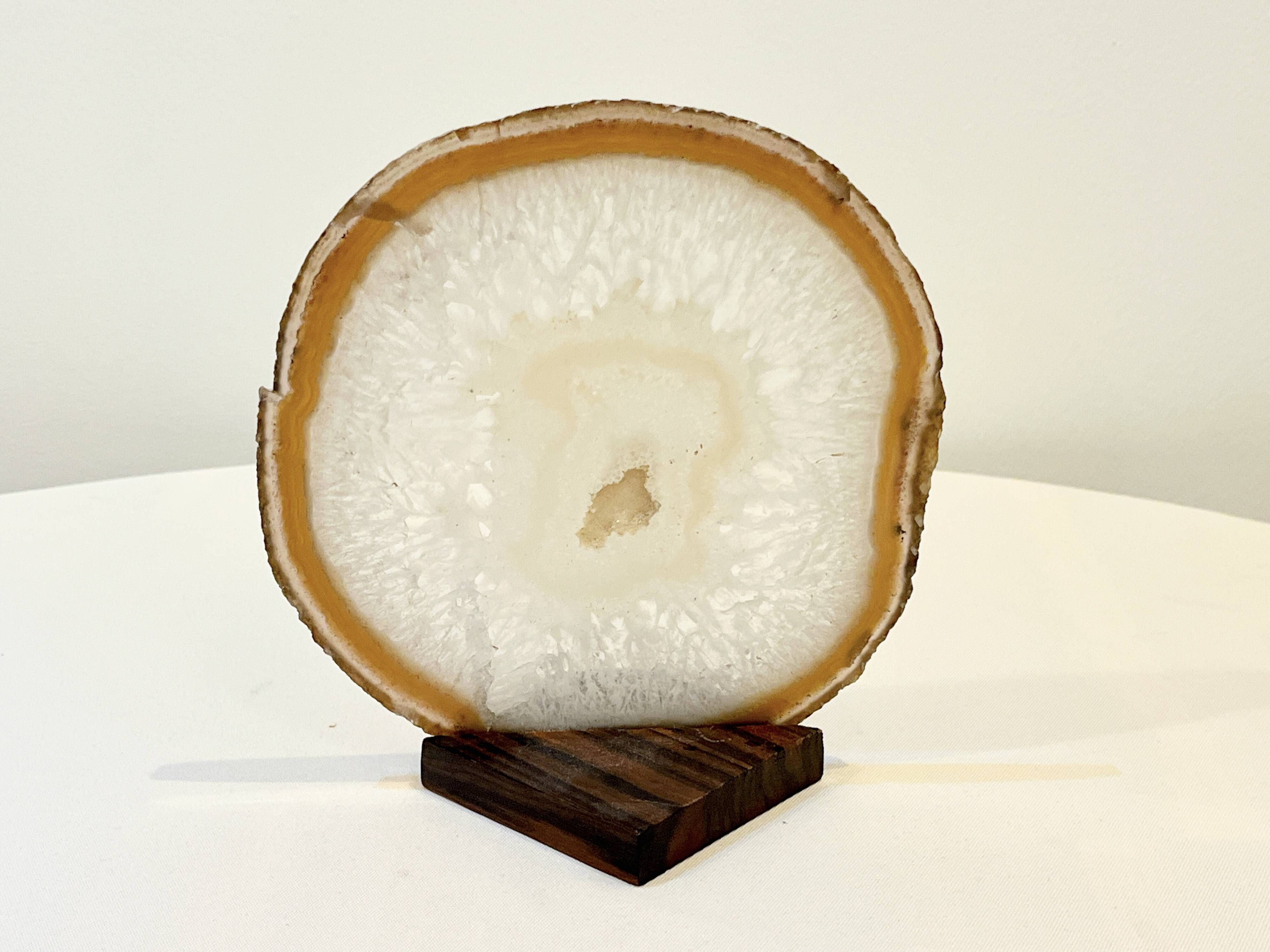 Agate slice on wooden base, 1970s, cabinet of curiosities